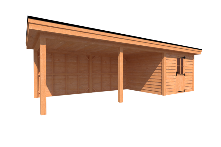 Tuinhuis met veranda plat dak 300 x 300 + 550cm