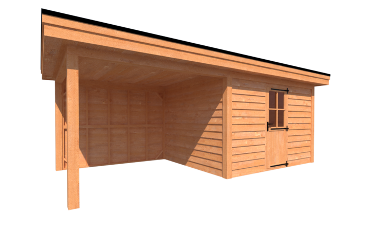 Tuinhuis met veranda plat dak 350 x 300 + 300cm