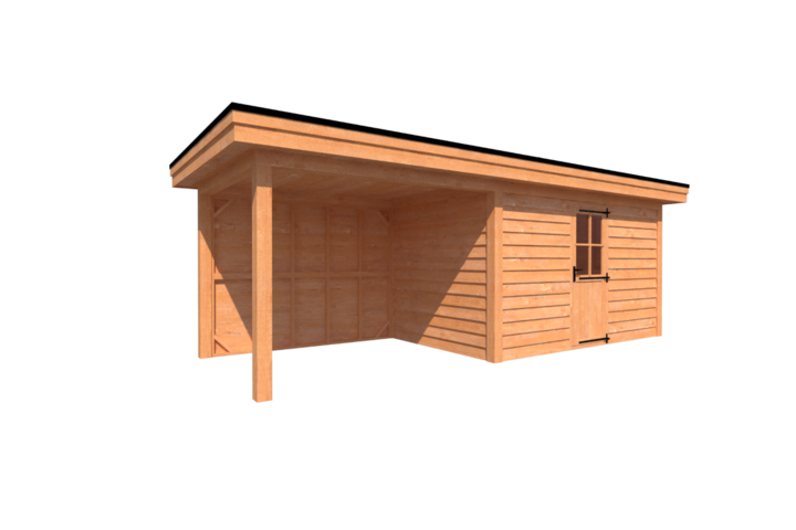 Tuinhuis met veranda plat dak 400 x 250 + 300cm