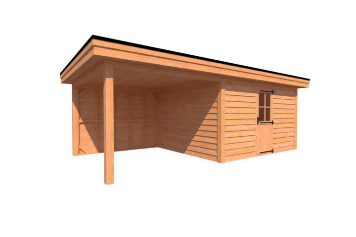 Tuinhuis met veranda plat dak 400 x 350 + 300cm