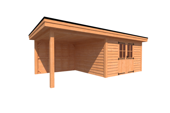 Tuinhuis met veranda plat dak 400 x 350 + 300cm