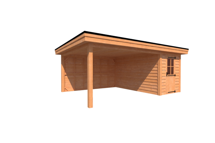 Tuinhuis met veranda plat dak 150 x 400 + 400cm