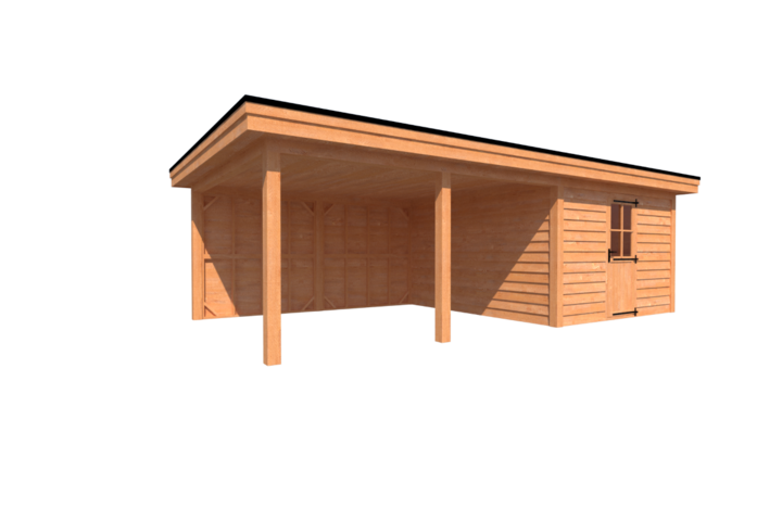 Tuinhuis met veranda plat dak 350 x 400 + 450cm