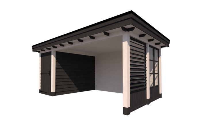 Tuinhuis met veranda plat dak 150 x 300 + 400cm
