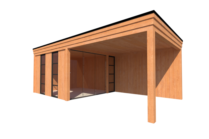 Buitenkamer met veranda plat dak 350 x 350 + 350cm