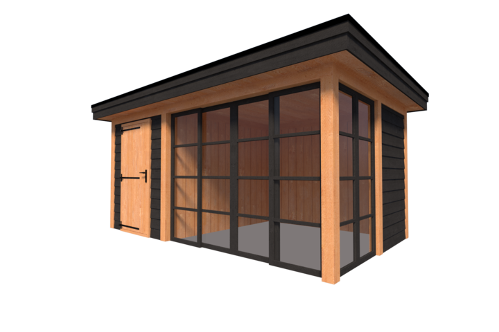 Tuinhuis met veranda plat dak 200 x 300 + 300cm