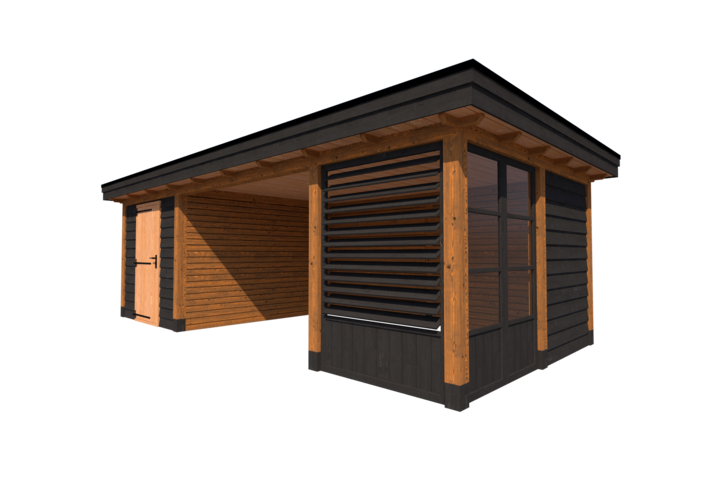 Tuinhuis met veranda plat dak 250 x 350 + 500cm